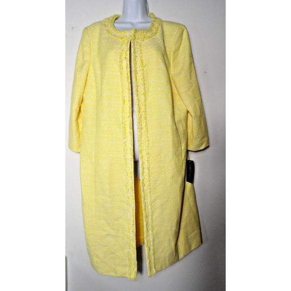 Albert Nippon Sz 18 Jacket Tweed Trench Coat Yellow Lemon Creme Long NWT - Picture 2 of 16